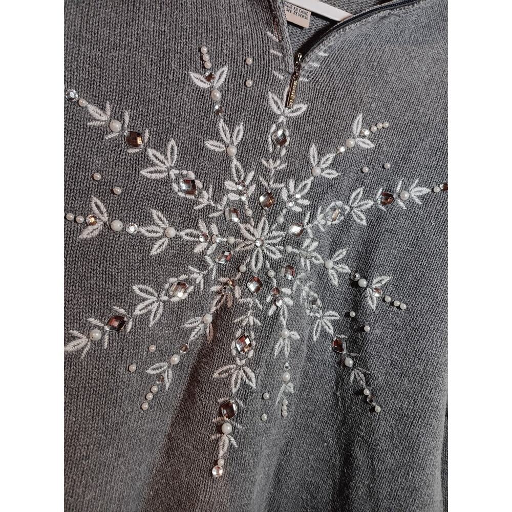 Timberlea Vintage Gray Snowflake Winter 1/4 Zip Sweater Medium Retro 1990s Cozy